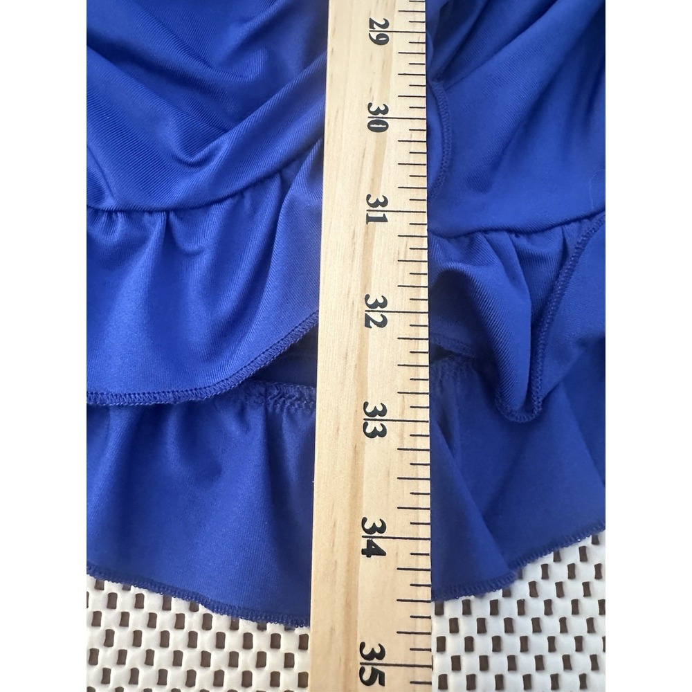 Electric Blue Cut Out Clubwear Dress M/6/8 Bodycon Ruffle Bare Midriff Low Cut - Picture 9 of 9
